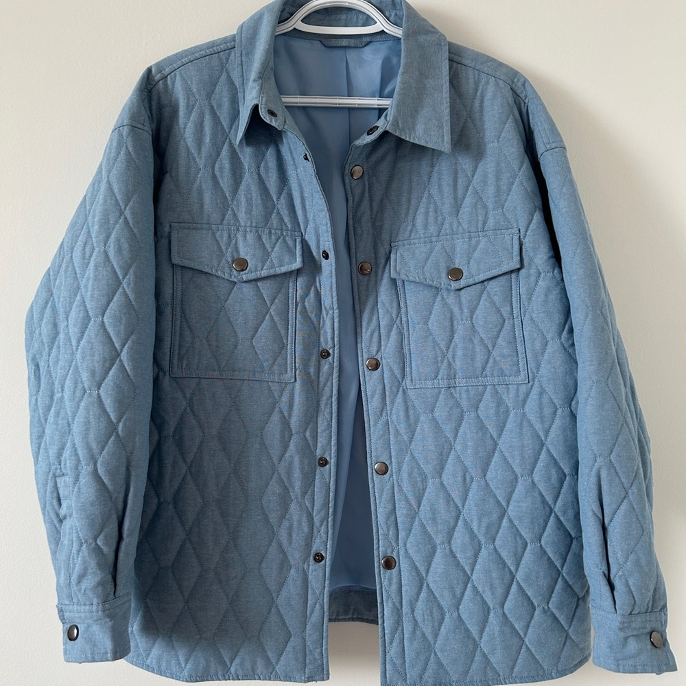 Blue Quilted Utility Jacket with Relaxed Fit
